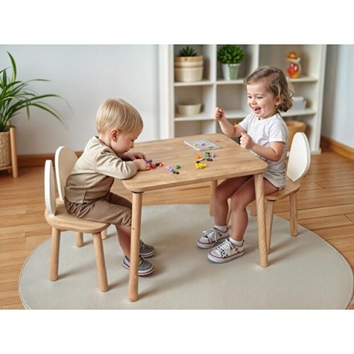 Bee Smart MS-80 Safir Meşe Beyaz Naturel Set (1 Masa 2 Sandalye)